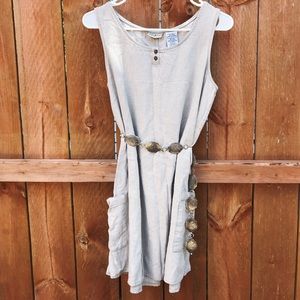 Beige western linen dress with pockets